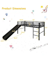 Gouun Twin Metal Loft Bed with Slide Safety Guardrails and Built-in Ladder