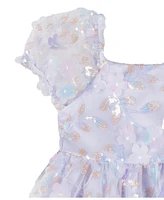 Rare Editions Baby Girls Ombre Sequin and 3D Flower Social Dress