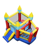 Gymax Inflatable Bounce House Slide Jumping Castle w/ Tunnels Ball Pit & 480W Blower