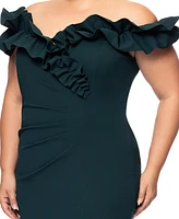 Xscape Plus Ruffled Off-The-Shoulder Gown