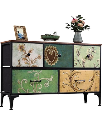 Wlive Dresser for Bedroom with 5 Drawers Wide Chest of Drawers Fabric Dresser Storage Organizer Unit with Fabric Bins for Closet Living Room Hallway F