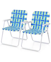 Gouun 2 Pieces Folding Beach Chair Camping Lawn Webbing Chair