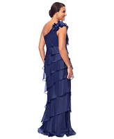 Xscape Petite One-Shoulder Tiered Satin Gown