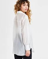 Bar Iii Women's Sheer Spread-Collar Button-Front Shirt, Exclusively at Macy's