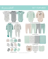 The Peanutshell Baby Boys Restful Basics Newborn Layette Set Girls, 30-Pieces, Green/Grey