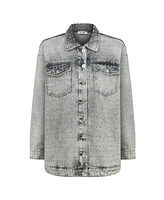 Nocturne Women's Oversized Stone-Embellished Jean Jacket