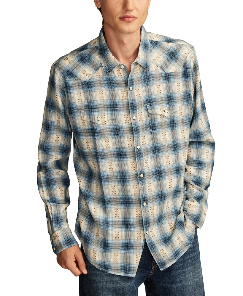 Lucky Brand Men's Plaid Dobby Western Long Sleeve Shirt