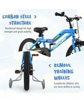 Costway 18" Led Lighted Kids Bike with Adjustable Seat Coaster Brake Training Wheels