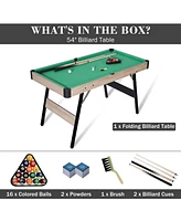 Sugift 4.5Ft Folding Pool Billiard Table, Portable Pool Game Table with 2 Cue Sticks, 16 Balls, Triangle, Chalk, Indoor Foldable Billiards Table