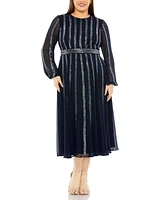 Mac Duggal Plus Long Sheer Sleeve Beaded Dress
