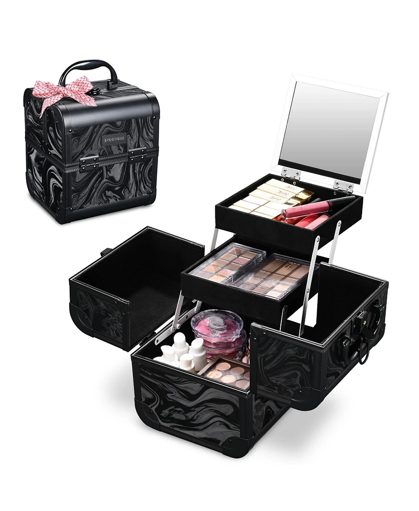 Byootique Makeup Train Case Cosmetic Organizer w/ Mirror Tray Artist Cb Dusk