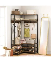Costway Corner Garment Rack L-shaped Clothes with Open Shelves & Adjustable Foot Pads