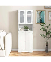 Costway 64.5" Tall Bathroom Cabinet with Tempered Glass Doors Adjustable Shelves
