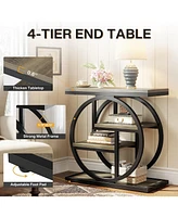 Tribesigns End Table Set of 2, 4-Tier Narrow Side Table with Storage Shelves, Wood Small Sofa Side Table with Geometric Metal Frame, Industrial Bedsid