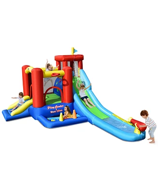 Gymax Kids Inflatable Bounce House Castle 9 in 1 Water Slide Park Without Blower