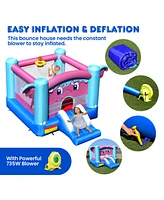 Gymax Inflatable Bounce House 3-in-1 Elephant Theme Inflatable Castle w/ 735W Blower