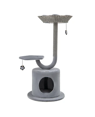 Sugift 42 Inch Tall Cat Tower with Curved Metal Supporting Frame for Large and Small Cats