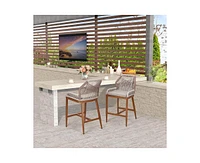Woven Outdoor Counter Height Bar Stools Chairs Set of 2, Rattan Garden with Aluminum Frame, Modern Barstool Backrest for Kitchen,