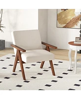 Gouun Modern Accent Chair Linen Fabric Armchair with Solid Acacia Wood Frame