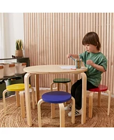 ECR4Kids Bentwood Round Table and Stool Set, Assorted, 5-Piece