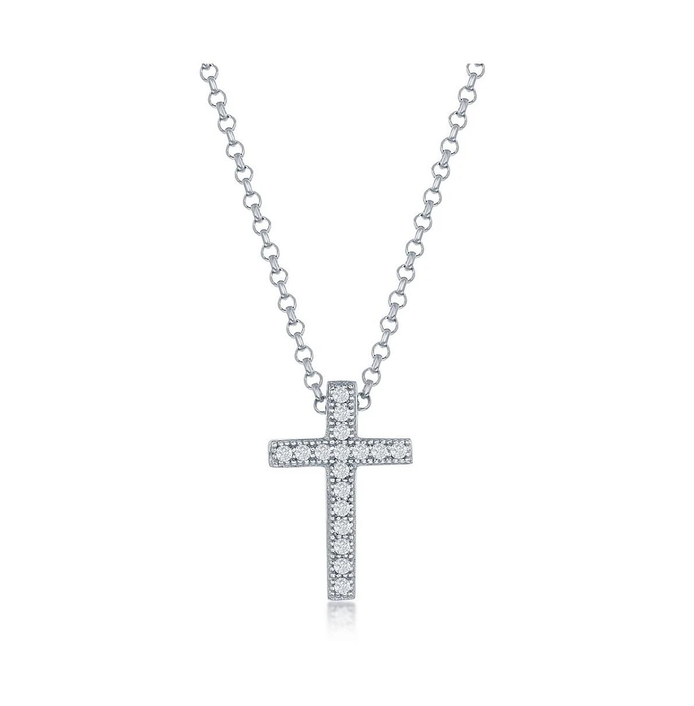 Simona Sterling Silver, Small Pave Cz Cross Necklace