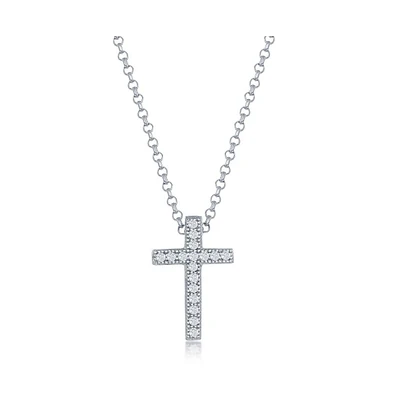 Simona Sterling Silver, Small Pave Cz Cross Necklace