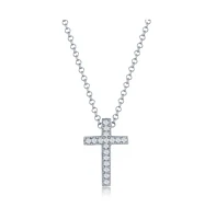 Simona Sterling Silver, Small Pave Cz Cross Necklace
