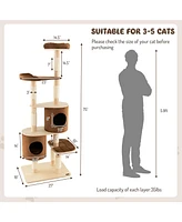 Sugift 6-Tier Wooden Cat Tree with 2 Removeable Condos Platforms and Perch