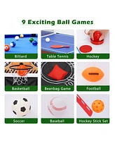 Sugift 48in Multi Game Table, 9 in 1 Combo Game Table, Arcade Combination Game Table Set with Billiards, Ping Pong, Hockey, Basketball, Bean Bag and F