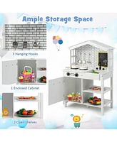 Sugift Kids Wooden Kitchen Play Set with Storage Shelves and Accessories