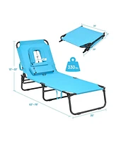 Sugift Outdoor Folding Chaise Lounger with Hand Rope and Detachable Pillow