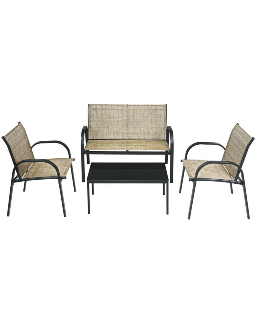 Vebreda 4 Pieces Patio Furniture Set with Glass Top Coffee Table