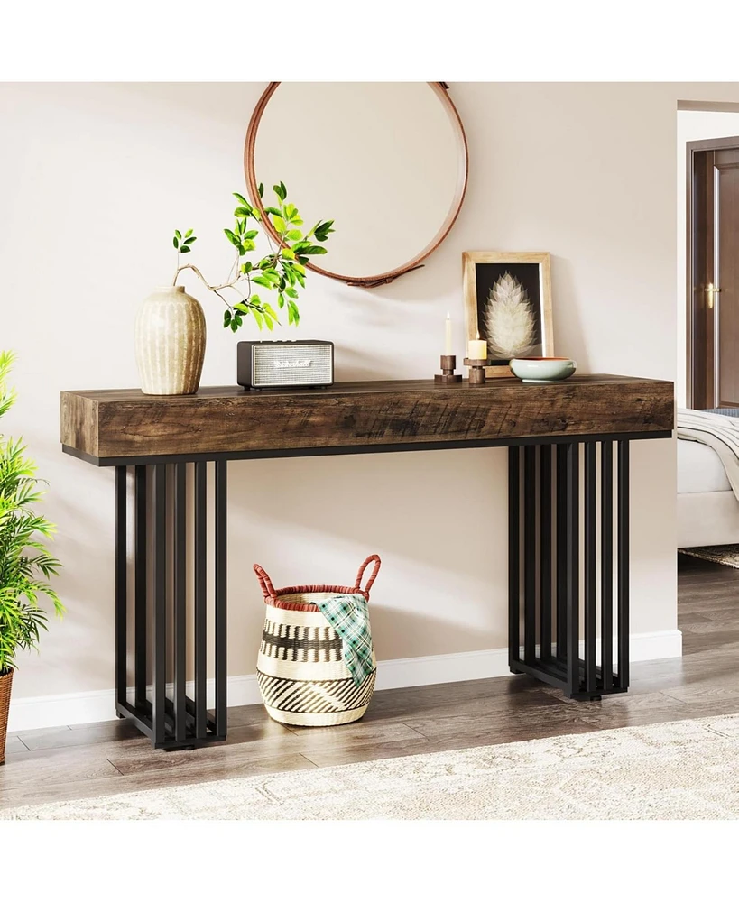 Tribesigns 55-Inch Console Table for Entryway, Industrial Wood Hallway with Stylish Metal Frame, Sofa Foyer Living Room, Entrance, Bla