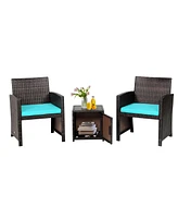 Sugift 3 Pieces Patio Wicker Furniture Set with Storage Table and Protective Cover