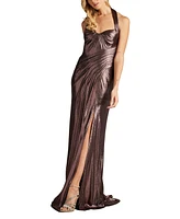 Tadashi Shoji Women's Gita Draped Metallic Halter Gown