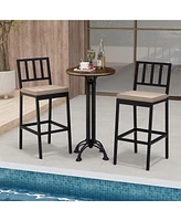 Gymax Patio Bar Chair Set of 2 Heavy Duty Metal All Weather Bar Stools w/ Backrest