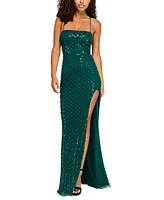 City Studios Juniors' Faux Pearl-Sequin Straight-Neck Gown, Created for Macy's