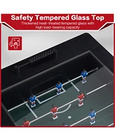 Sugift 42in Foosball Coffee Table, Soccer Game Table with Tempered Glass, Modern Multi Arcade Game Table with 2 Balls