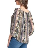 Bcx Juniors' Printed-Mesh Peasant 3/4-Sleeve Top