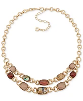 Anne Klein Gold-Tone Link & Mixed Stone Layered Collar Necklace, 16" + 3" extender