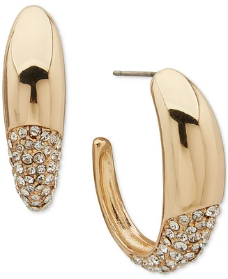 Anne Klein Gold-Tone Crystal Pave Tapered Small Hoop Earrings, 0.96"