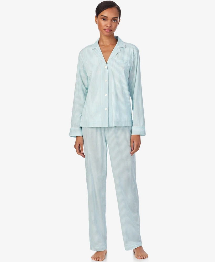 Lauren Ralph Women's Long Sleeve Notch Collar Pant Pajama Set