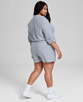 Now This Trendy Plus Size Striped Button Front Shirt Striped Shorts Exclusively At Macys