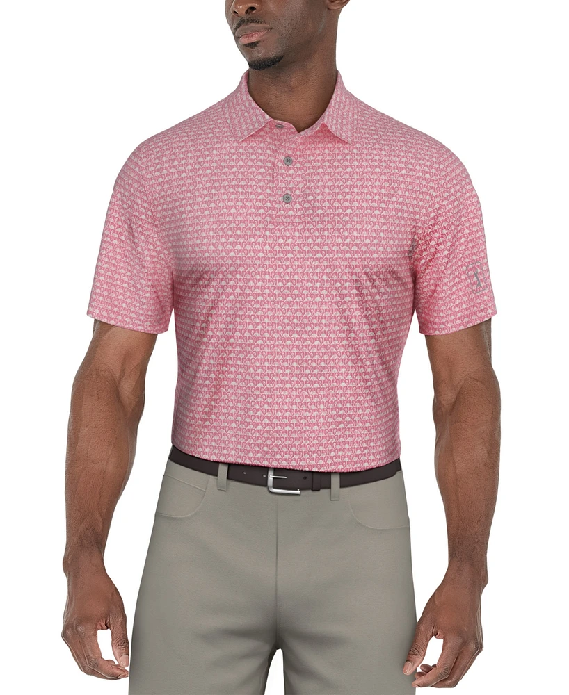 Pga Tour Men's Flamingo Geo-Print Performance Golf Polo Shirt