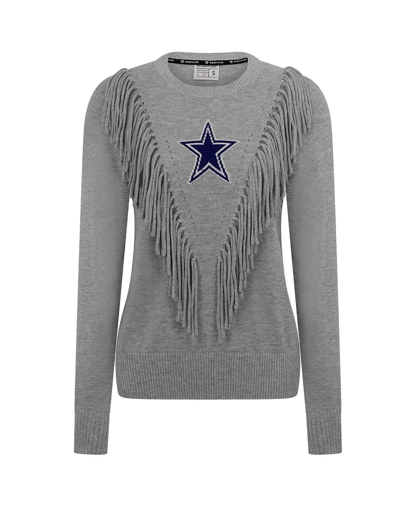 Kadyluxe Women's Silver Dallas Cowboys Fringe Sparkle Pullover Sweater