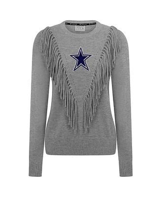 Kadyluxe Women's Silver Dallas Cowboys Fringe Sparkle Pullover Sweater