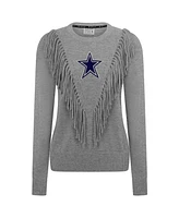 Kadyluxe Women's Silver Dallas Cowboys Fringe Sparkle Pullover Sweater