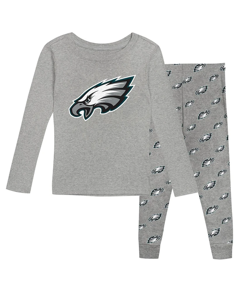 Outerstuff Preschool Heather Gray Philadelphia Eagles Long Sleeve T-Shirt and Pants Sleep Set