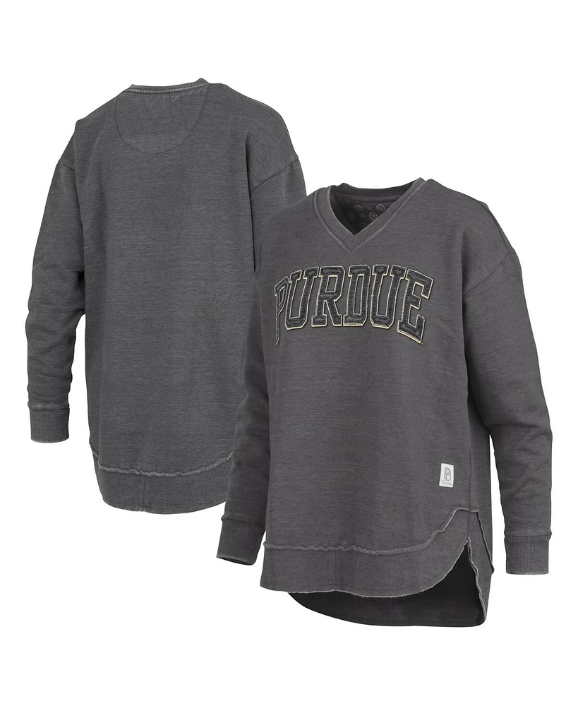 Pressbox Women's Black Purdue Boilermakers Westin Poncho V-Neck Pullover Sweatshirt