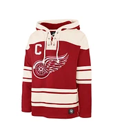 '47 Brand Men's Dylan Larkin Red Detroit Wings Captain Patch Player Name Number Lacer Pullover Hoodie